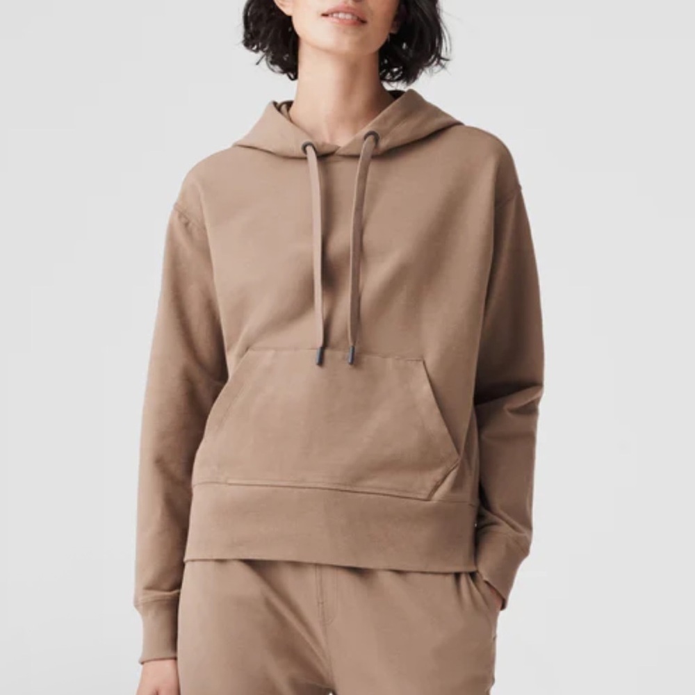 Mack Weldon ACE Women's Pullover Hooded Sweatshirt Size Medium Laurel Canyon Tan